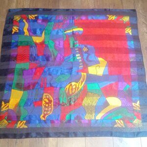 Vintage 1970's Silk Picasso Scarf 36"x36" Colorful Cubism Women's